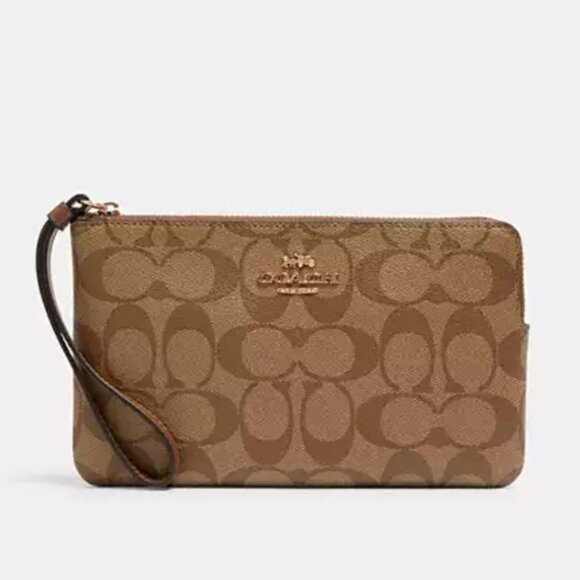 Coach Large Corner Zip Wristlet in Signature Canvas - Gold/Khaki - Picture 4 of 7